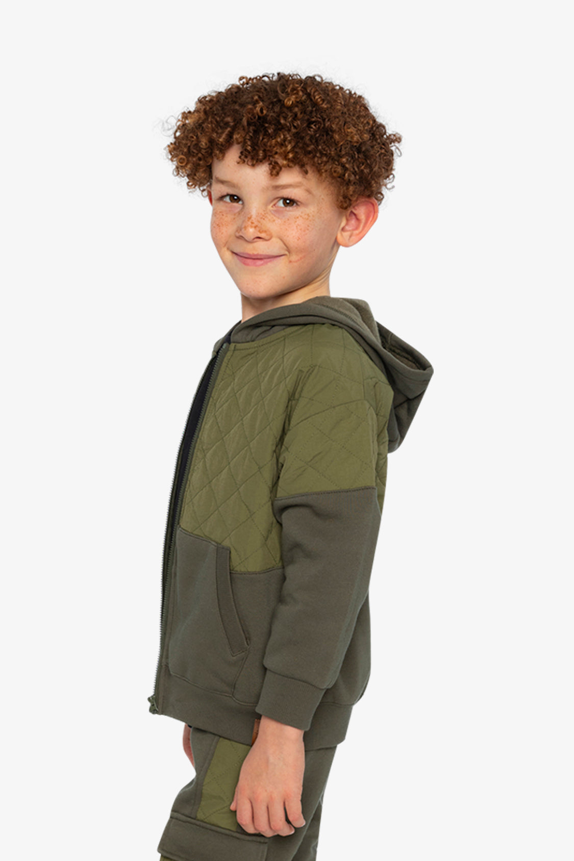 Full Zip Hooded Bi-Material Cardigan Green - J20U38_03690
