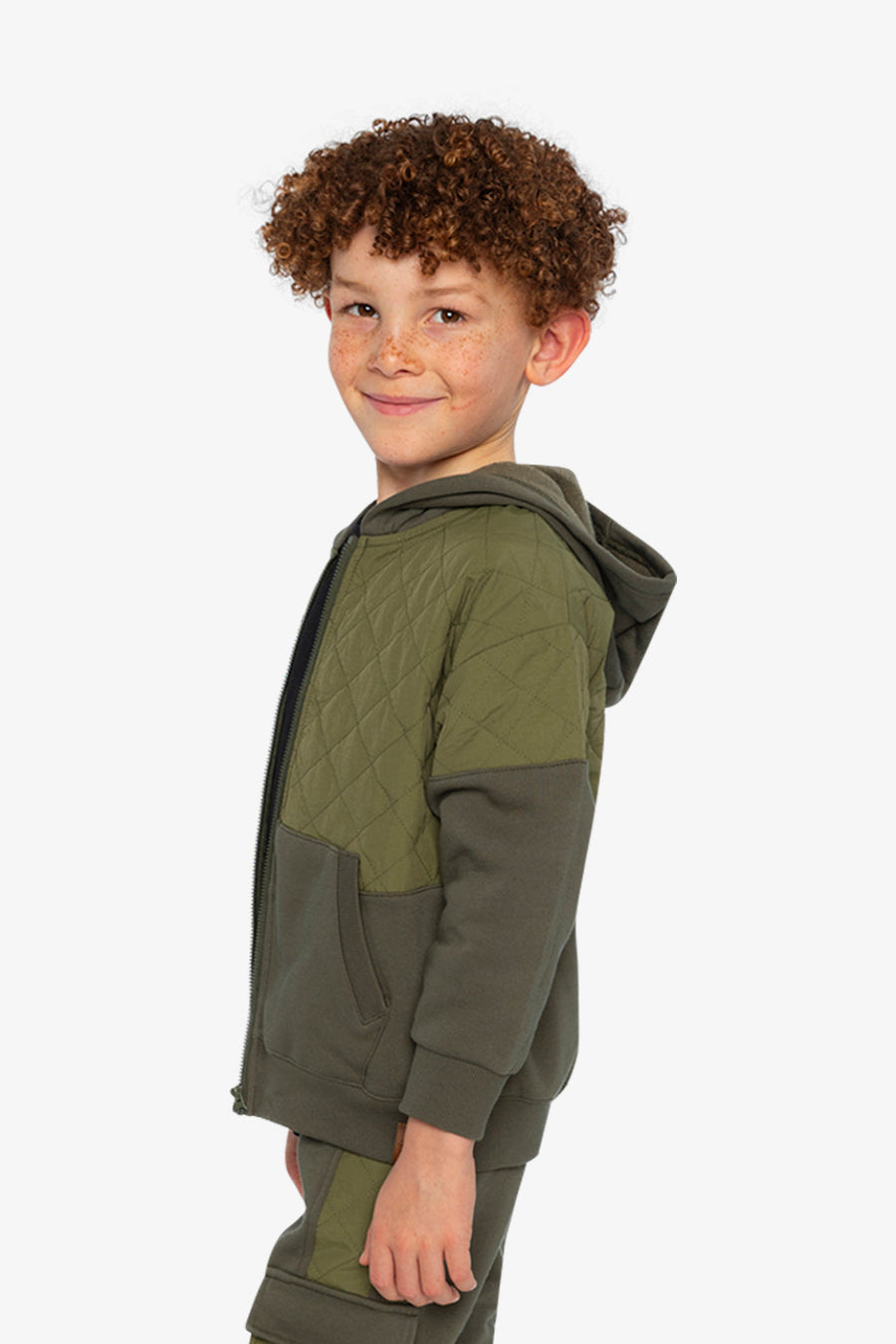 Full Zip Hooded Bi-Material Cardigan Green - J20U38_03690