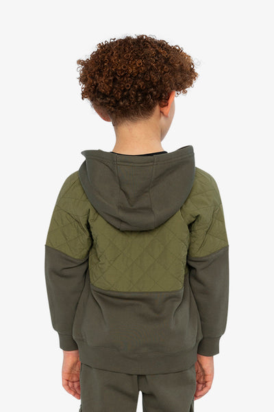 Full Zip Hooded Bi-Material Cardigan Green - J20U38_03690