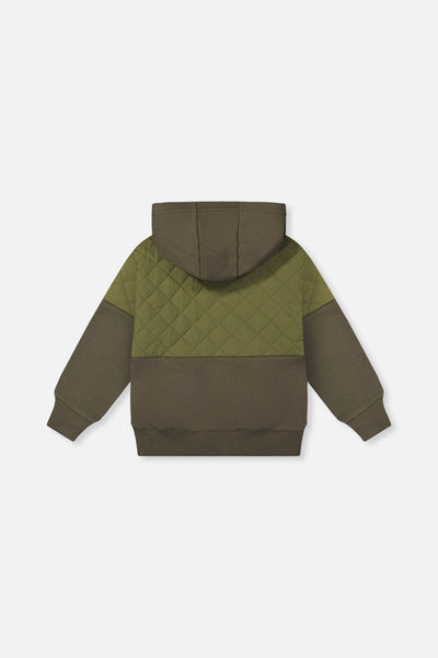 Full Zip Hooded Bi-Material Cardigan Green - J20U38_03690
