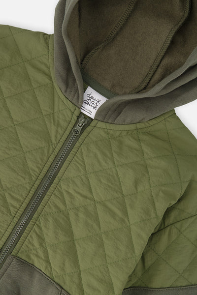 Full Zip Hooded Bi-Material Cardigan Green - J20U38_03690