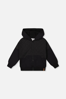 Full Zip Hooded Bi-Material Cardigan Black - J20U38_09990