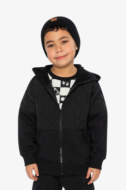 Full Zip Hooded Bi-Material Cardigan Black - J20U38_09990