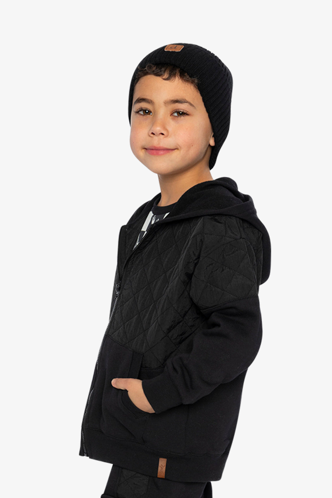 Full Zip Hooded Bi-Material Cardigan Black - J20U38_09990
