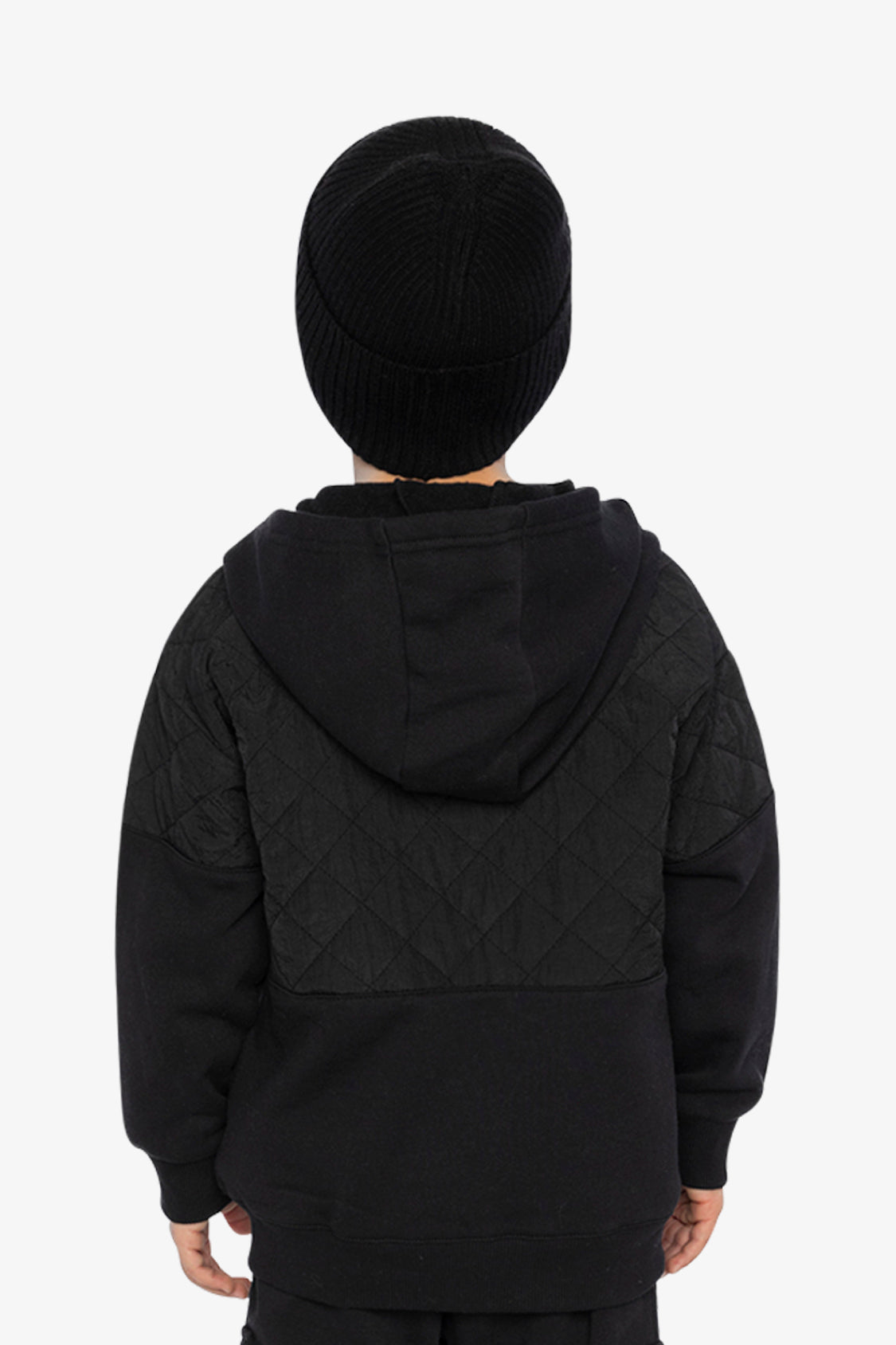 Full Zip Hooded Bi-Material Cardigan Black - J20U38_09990