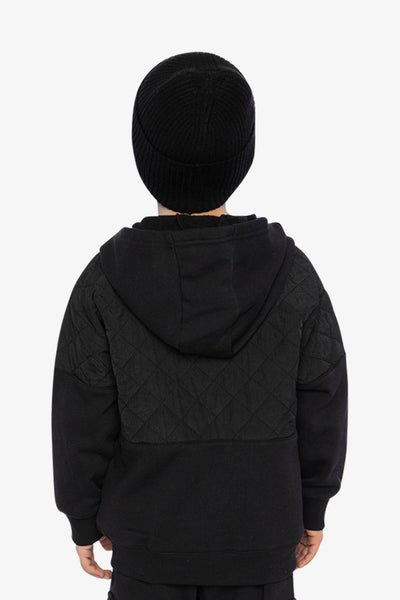 Full Zip Hooded Bi-Material Cardigan Black - J20U38_09990