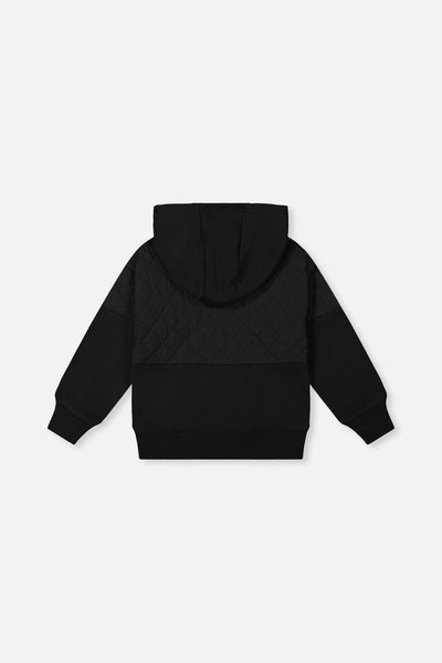 Full Zip Hooded Bi-Material Cardigan Black - J20U38_09990