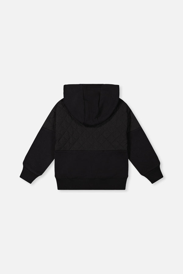 Full Zip Hooded Bi-Material Cardigan Black - J20U38_09990