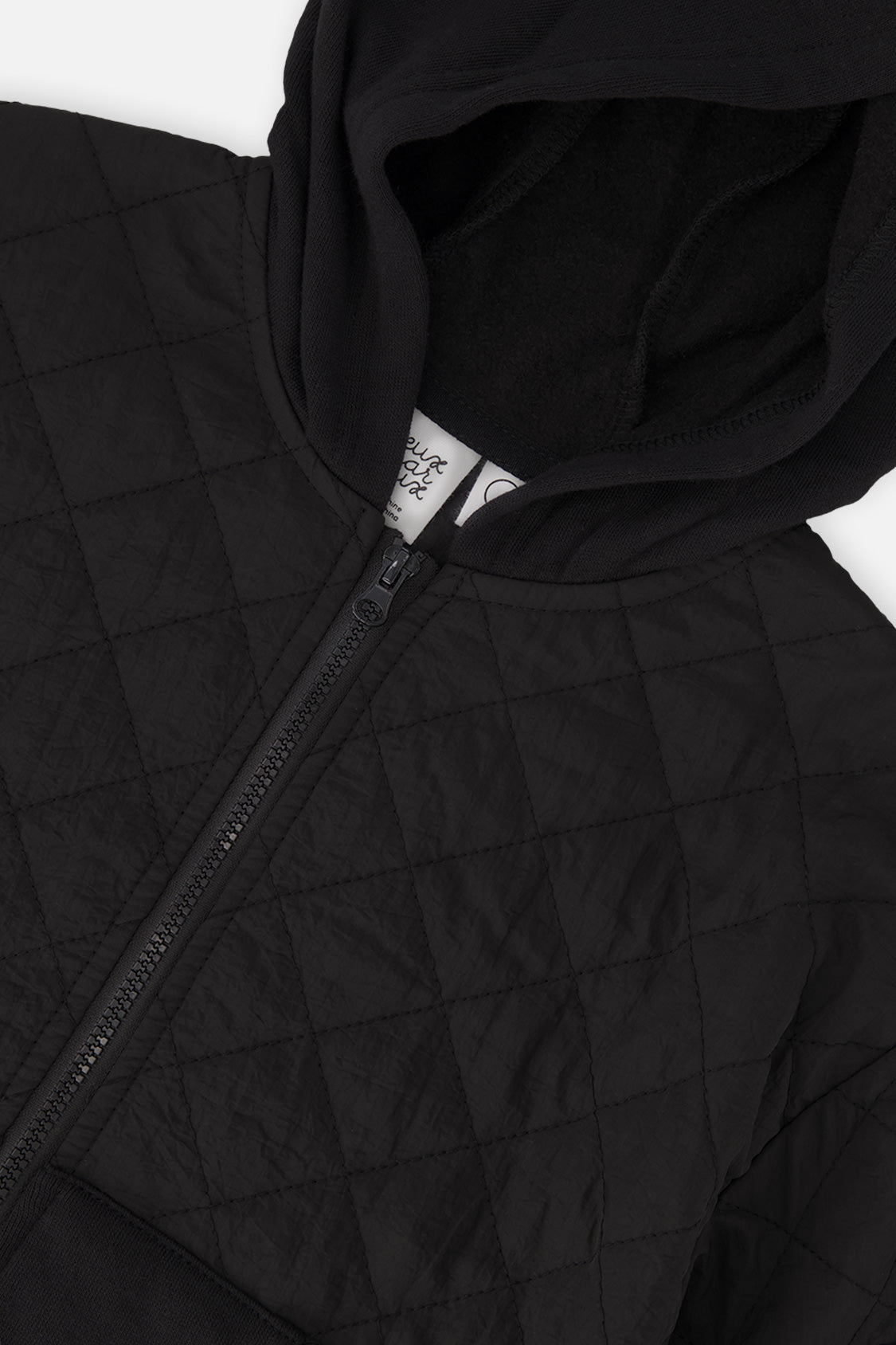 Full Zip Hooded Bi-Material Cardigan Black - J20U38_09990