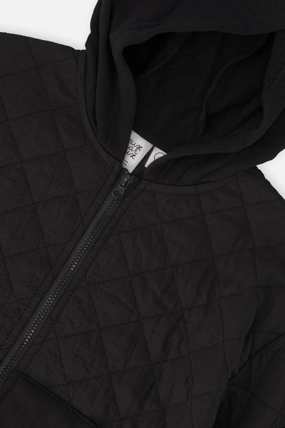 Full Zip Hooded Bi-Material Cardigan Black - J20U38_09990