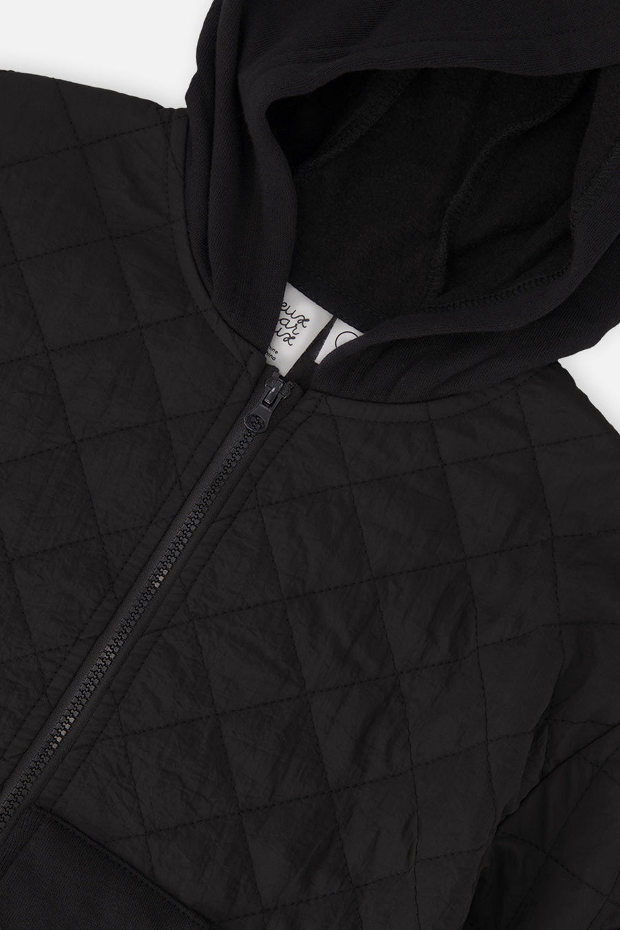Full Zip Hooded Bi-Material Cardigan Black - J20U38_09990
