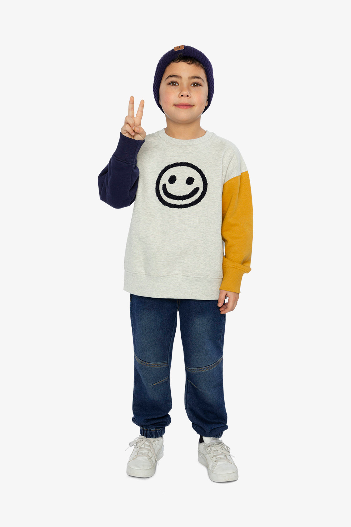 Fleece Sweatshirt Heather Grey, Yellow And Blue - J20U40_01930