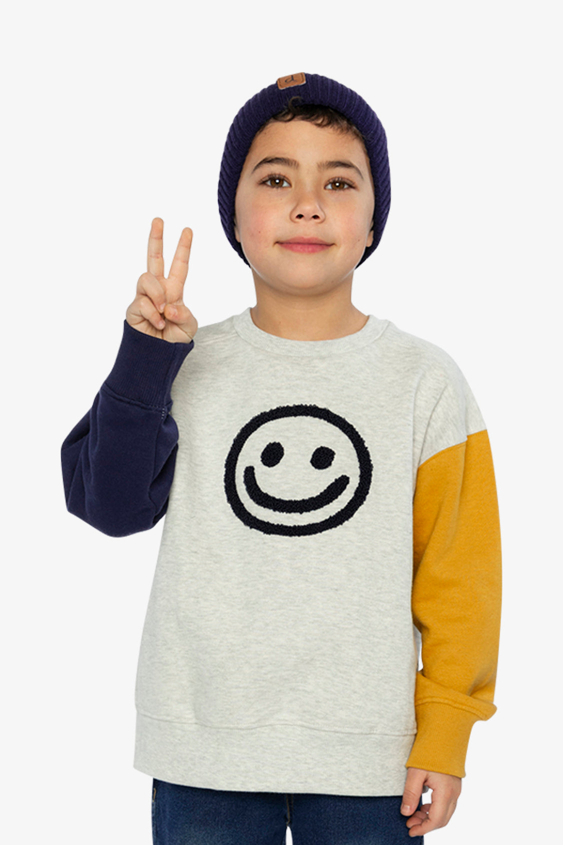 Fleece Sweatshirt Heather Grey, Yellow And Blue - J20U40_01930