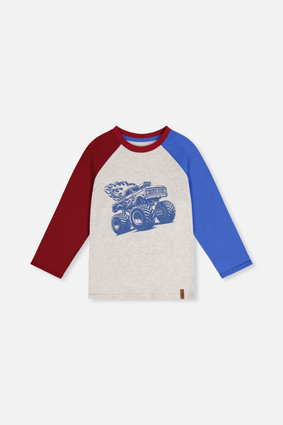 Raglan T-Shirt Heather Grey, Red And Blue - J20U69_01930