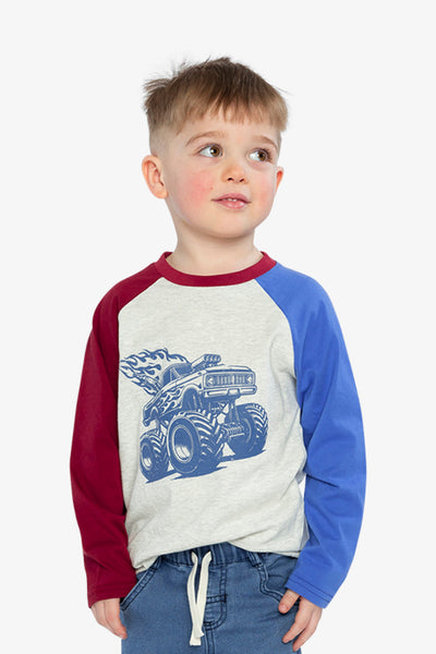 Raglan T-Shirt Heather Grey, Red And Blue - J20U69_01930