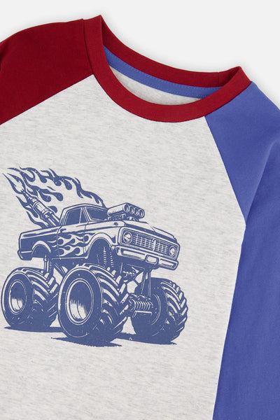 Raglan T-Shirt Heather Grey, Red And Blue - J20U69_01930