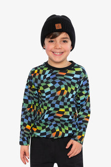 Organic Cotton Long Sleeve T-Shirt Blue Checkered Print - J20U70_2J054