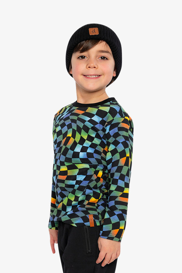 Organic Cotton Long Sleeve T-Shirt Blue Checkered Print - J20U70_2J054