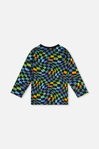 Organic Cotton Long Sleeve T-Shirt Blue Checkered Print - J20U70_2J054