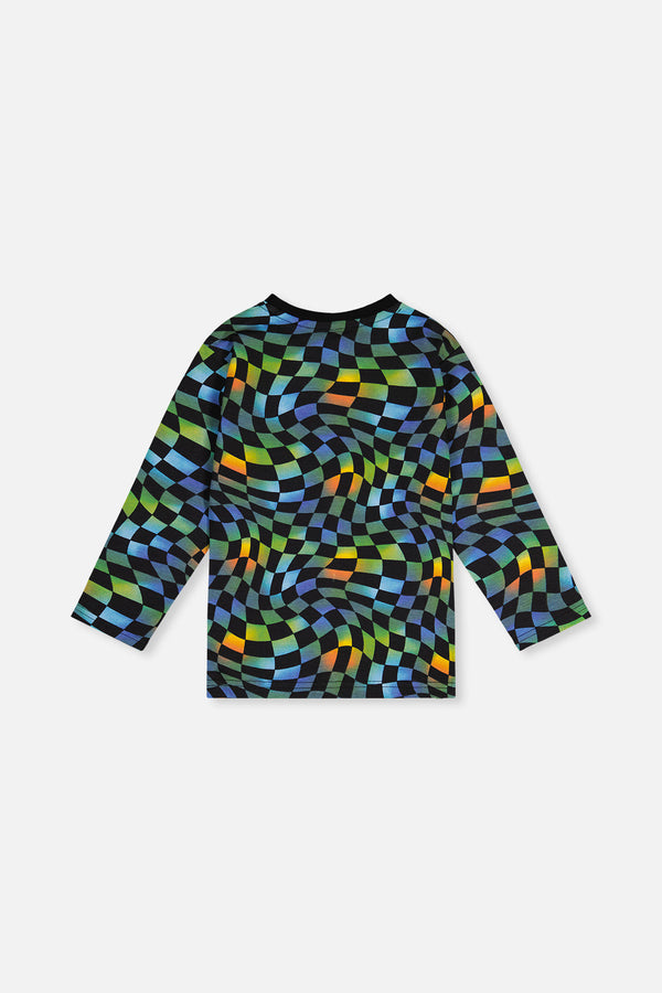 Organic Cotton Long Sleeve T-Shirt Blue Checkered Print - J20U70_2J054