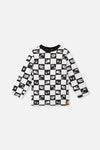 Organic Cotton Long Sleeve T-Shirt Black And White Checker - J20U70_2J059