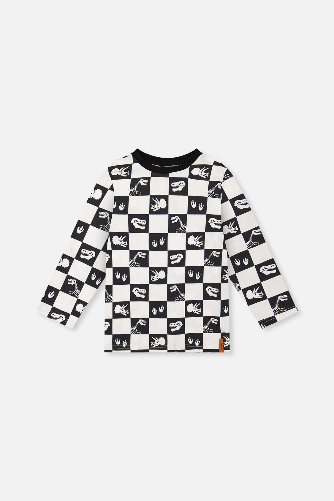 Organic Cotton Long Sleeve T-Shirt Black And White Checker - J20U70_2J059
