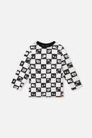 Organic Cotton Long Sleeve T-Shirt Black And White Checker - J20U70_2J059