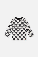 Organic Cotton Long Sleeve T-Shirt Black And White Checker - J20U70_2J059