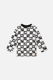 Organic Cotton Long Sleeve T-Shirt Black And White Checker - J20U70_2J059