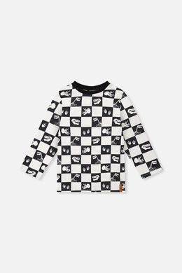 Organic Cotton Long Sleeve T-Shirt Black And White Checker - J20U70_2J059