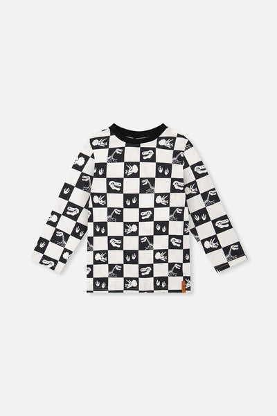 Organic Cotton Long Sleeve T-Shirt Black And White Checker - J20U70_2J059