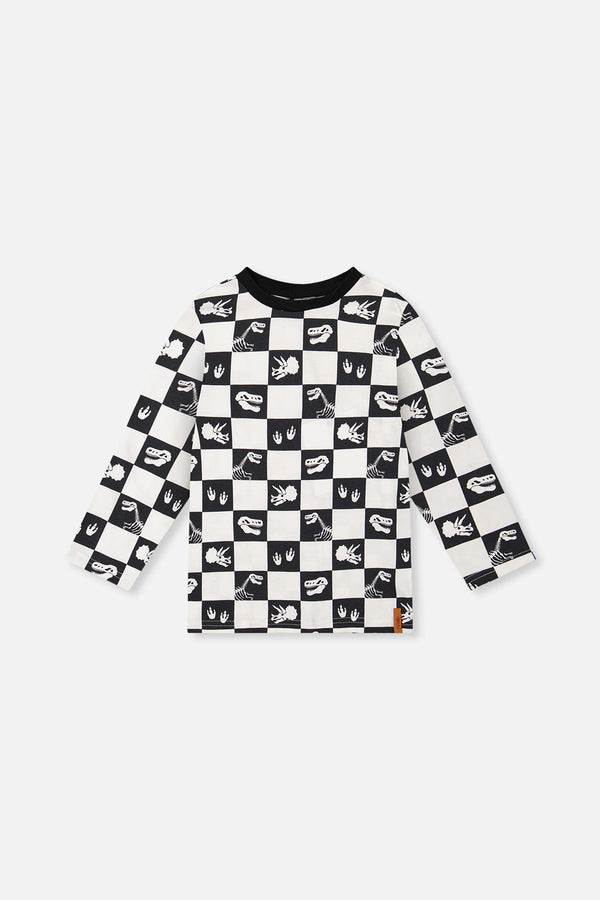 Organic Cotton Long Sleeve T-Shirt Black And White Checker - J20U70_2J059