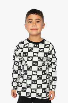 Organic Cotton Long Sleeve T-Shirt Black And White Checker - J20U70_2J059
