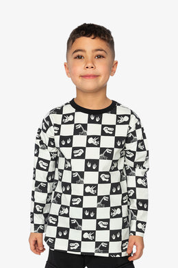 Organic Cotton Long Sleeve T-Shirt Black And White Checker - J20U70_2J059