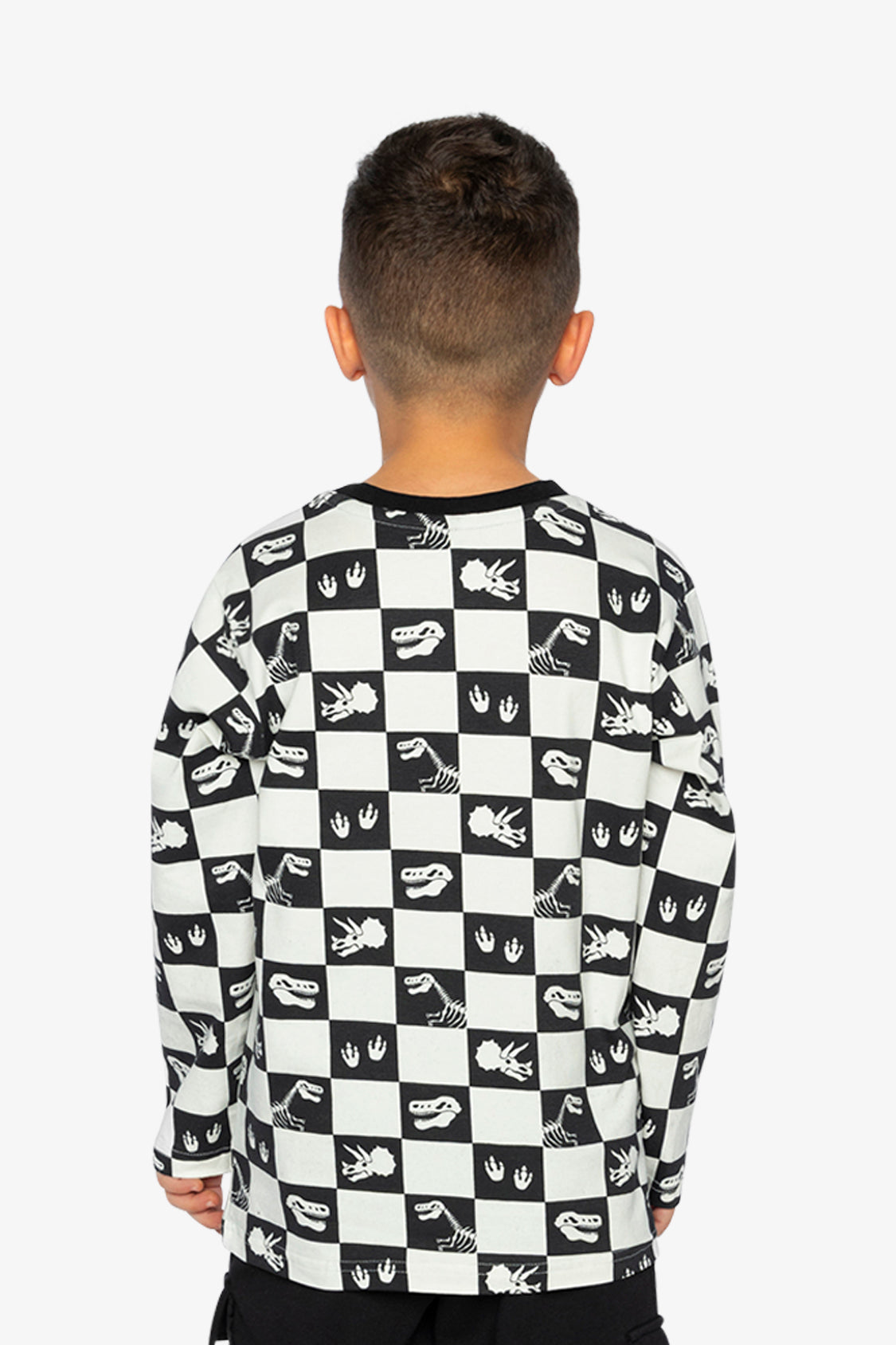 Organic Cotton Long Sleeve T-Shirt Black And White Checker - J20U70_2J059