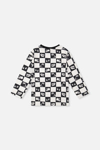 Organic Cotton Long Sleeve T-Shirt Black And White Checker - J20U70_2J059
