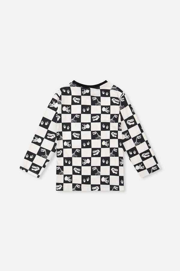 Organic Cotton Long Sleeve T-Shirt Black And White Checker - J20U70_2J059