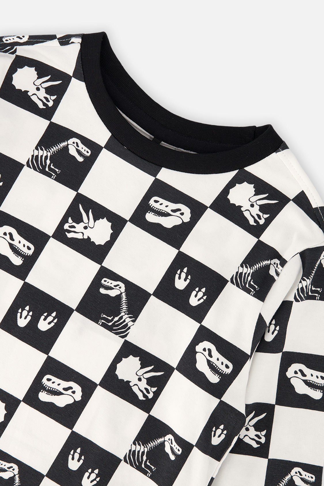 Organic Cotton Long Sleeve T-Shirt Black And White Checker - J20U70_2J059
