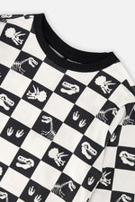 Organic Cotton Long Sleeve T-Shirt Black And White Checker - J20U70_2J059