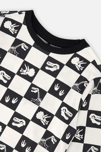 Organic Cotton Long Sleeve T-Shirt Black And White Checker - J20U70_2J059