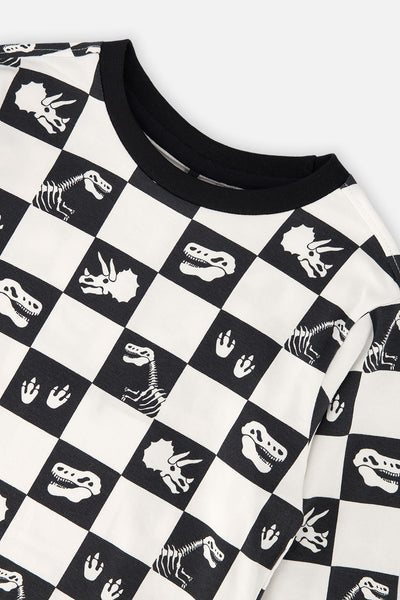 Organic Cotton Long Sleeve T-Shirt Black And White Checker - J20U70_2J059