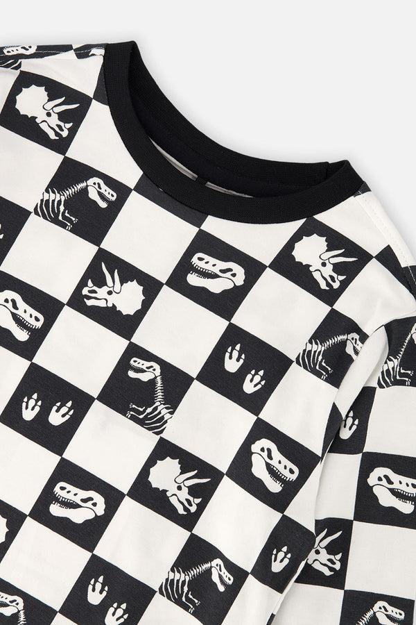 Organic Cotton Long Sleeve T-Shirt Black And White Checker - J20U70_2J059