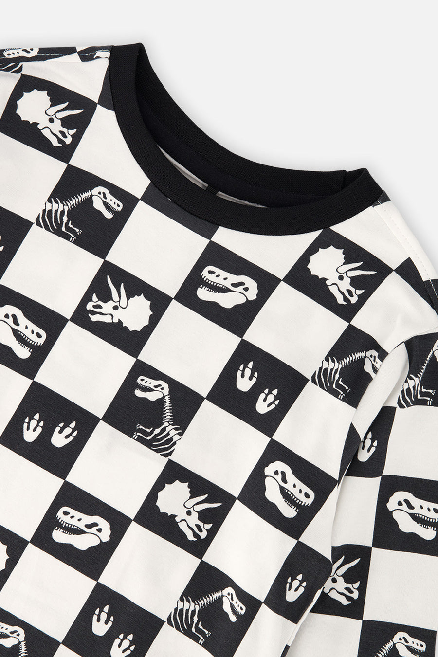Organic Cotton Long Sleeve T-Shirt Black And White Checker - J20U70_2J059