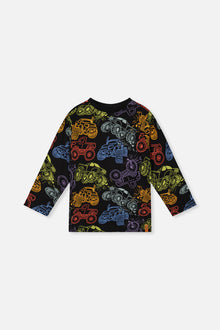 Organic Cotton Long Sleeve T-Shirt Black Monster Truck Print - J20U70_2J260