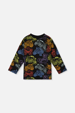 Organic Cotton Long Sleeve T-Shirt Black Monster Truck Print - J20U70_2J260