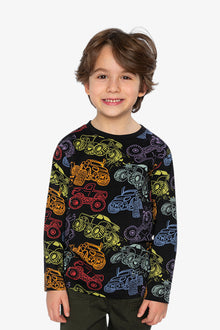Organic Cotton Long Sleeve T-Shirt Black Monster Truck Print - J20U70_2J260