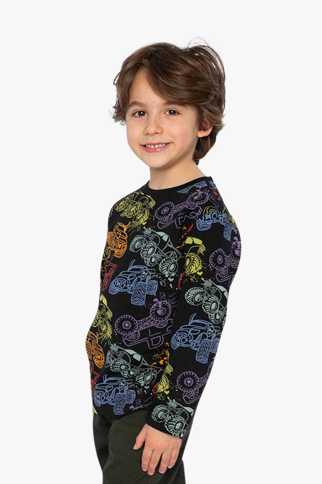 Organic Cotton Long Sleeve T-Shirt Black Monster Truck Print - J20U70_2J260