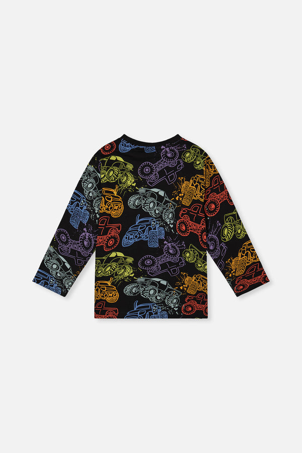 Organic Cotton Long Sleeve T-Shirt Black Monster Truck Print - J20U70_2J260
