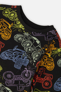 Organic Cotton Long Sleeve T-Shirt Black Monster Truck Print - J20U70_2J260