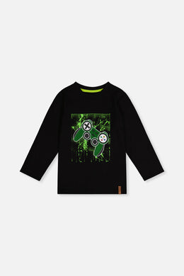 Long Sleeve T-Shirt Black And Green - J20U71_09990